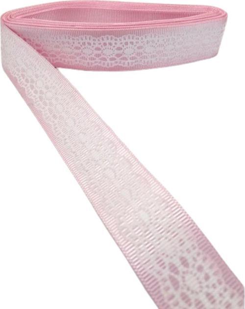 Tafta Dantel Görünümlü Kurdele Pembe 25 mm 5 Metre