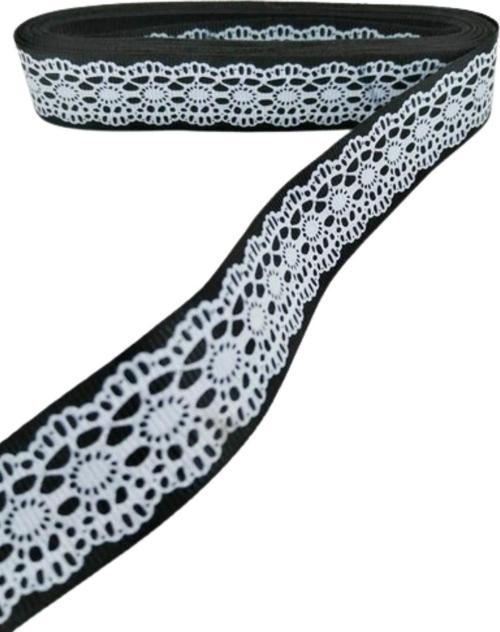Tafta Dantel Görünümlü Kurdele Siyah 25 mm 2 Metre