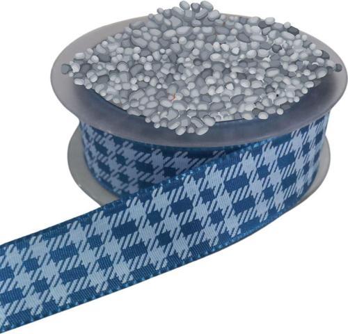 Tafta Ekoseli Kurdele 25 mm İndigo 2 Metre