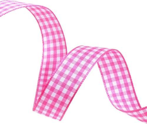 Tafta Ekoseli Kurdele 25 mm Pembe 1 Metre