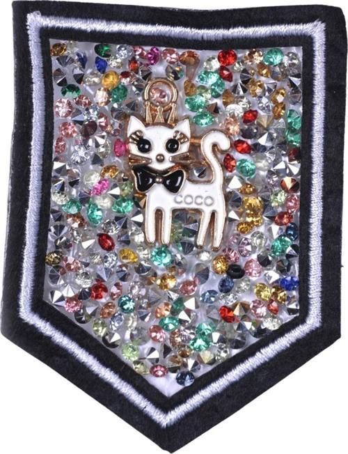 Aplike Ütü İle Yapışan Taşlı Kedi Arma 5 cm