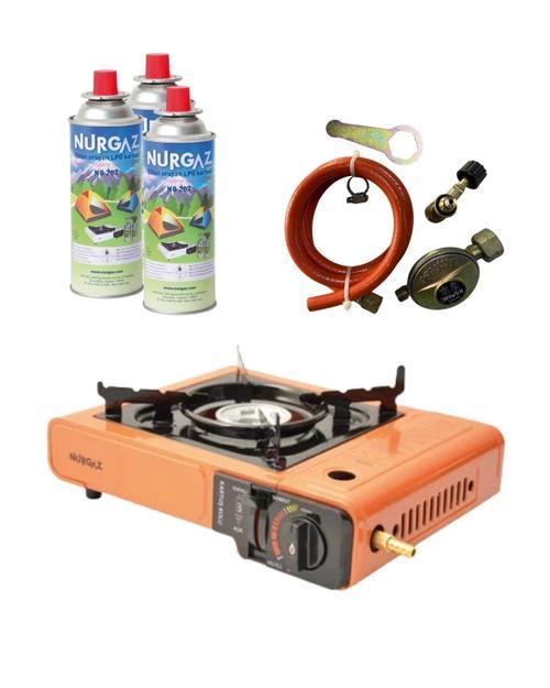 Tekli Portatif Ocak Tüp Girişli Turuncu+Dedantör Set+220Gr 3 Adet