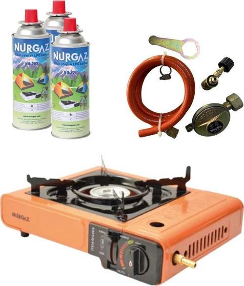 Tekli Portatif Ocak Tüp Girişli Turuncu+Dedantör Set+220Gr 3 Adet