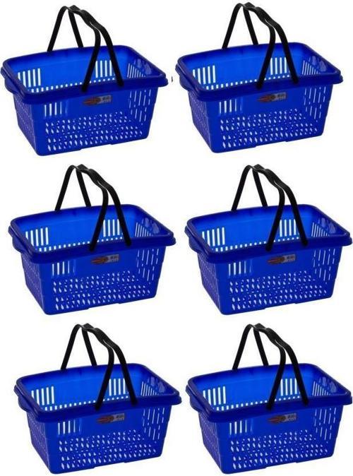 SY-2260 Çift Saplı Plastik Market Taşıma Sepeti Mavi 6 Adet