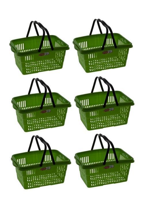 SY-2260 Çift Saplı Plastik Market Taşıma Sepeti Yeşil 6 Adet