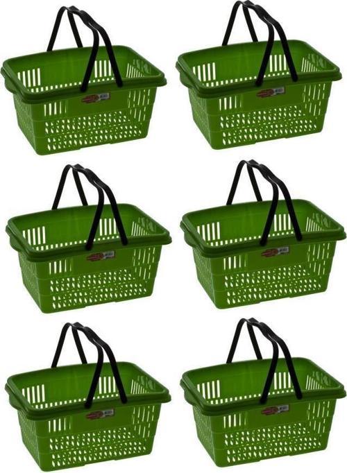 SY-2260 Çift Saplı Plastik Market Taşıma Sepeti Yeşil 6 Adet