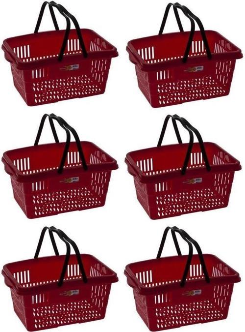 SY-2260 Çift Saplı Plastik Market Taşıma Sepeti Kırmızı 6 Adet