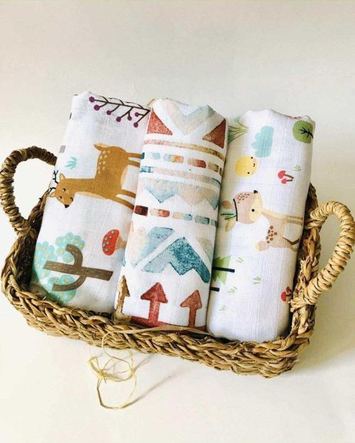 3 Adet 110x110  Çok Amaçlı Müslin Bezi Örtü Battaniye