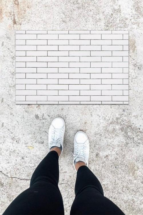 Dijital Baskı Beyaz Taş Duvar Desen Kapı Önü Paspası K-1061