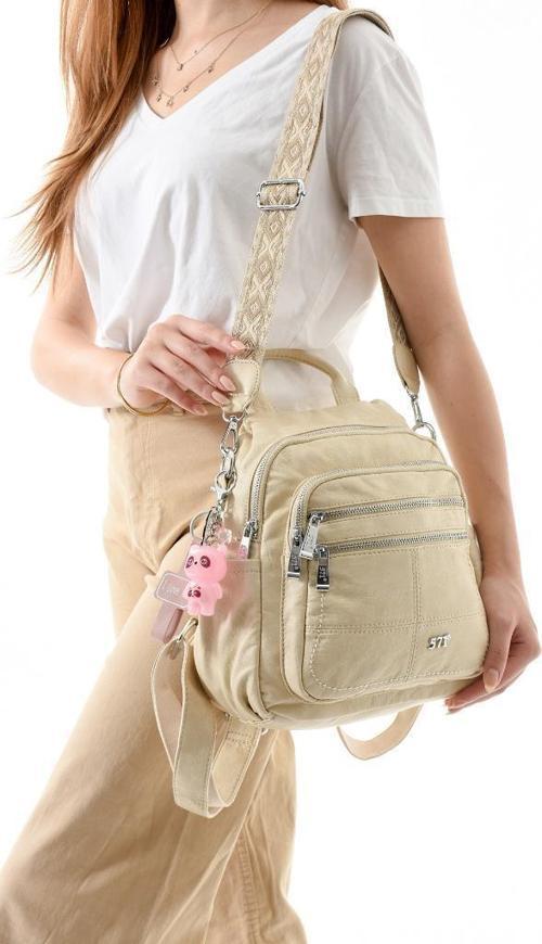Y.S.Deri Kadın Sırt Çantası 25*23 Cm Vegan Deri İster Sırt İster Omuz Işıklı Charm Çapraz Çanta