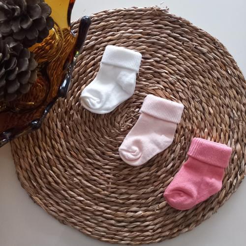 Kız Bebek Beyaz Somon 3lü Kıvrık Soket Çorap
