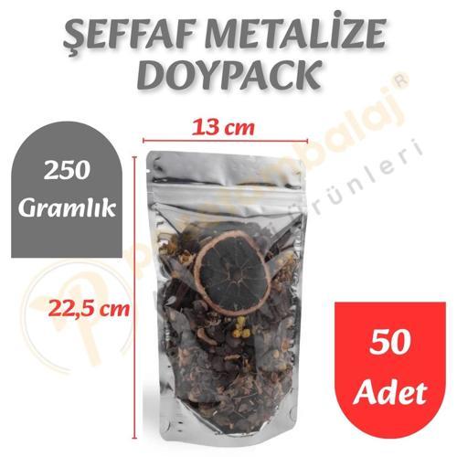 Şeffaf Metalize Doypack 13x22,5x7 cm (50 Adet)