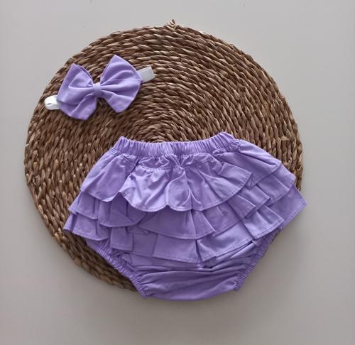 Kız Bebek Lila Fırfır Şort Etek ve Bandana Takımı