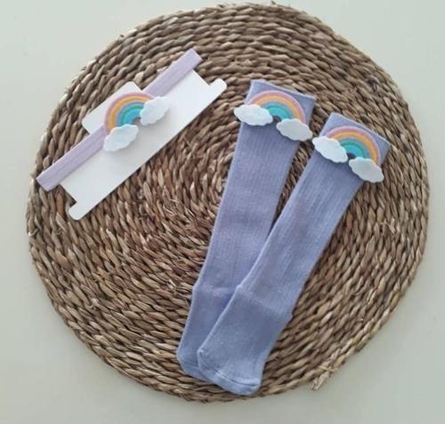 Kız Bebek Lila Gökkuşağı Figürlü Bandana ve Çorap Set