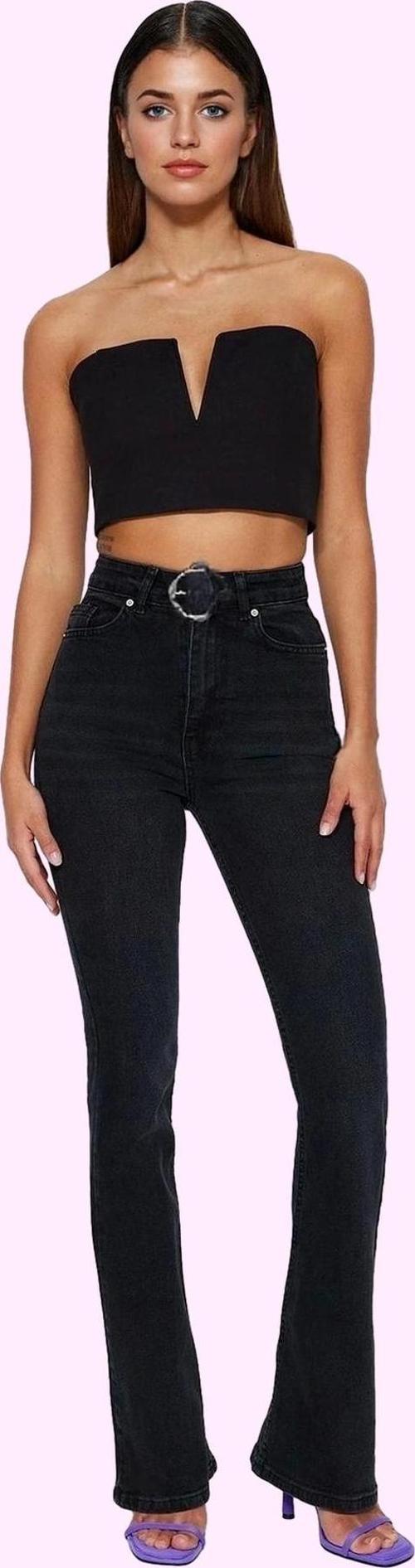 Kadın Yüksek Bel Uzun Boy Flare Jean Denim Günlük Kombinler Hafta Sonu Yaz Aylarının Vazgeçilmezi
