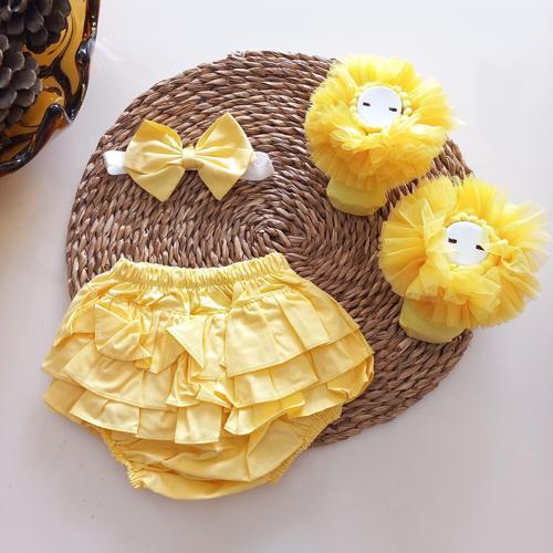 Kız Bebek Özel Gün Sarı Fırfırşort Etek Tütü Kokoş Kıvrık Çorap Set