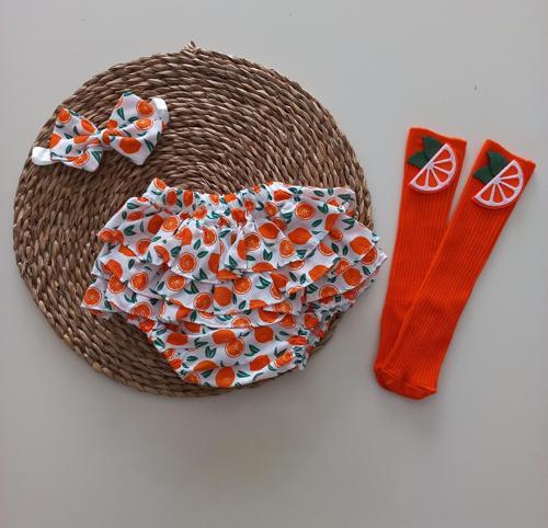 KIZ BEBEK PORTAKAL DESENLİ FIRFIRŞORT ETEK ÇORAPLI TAKIM