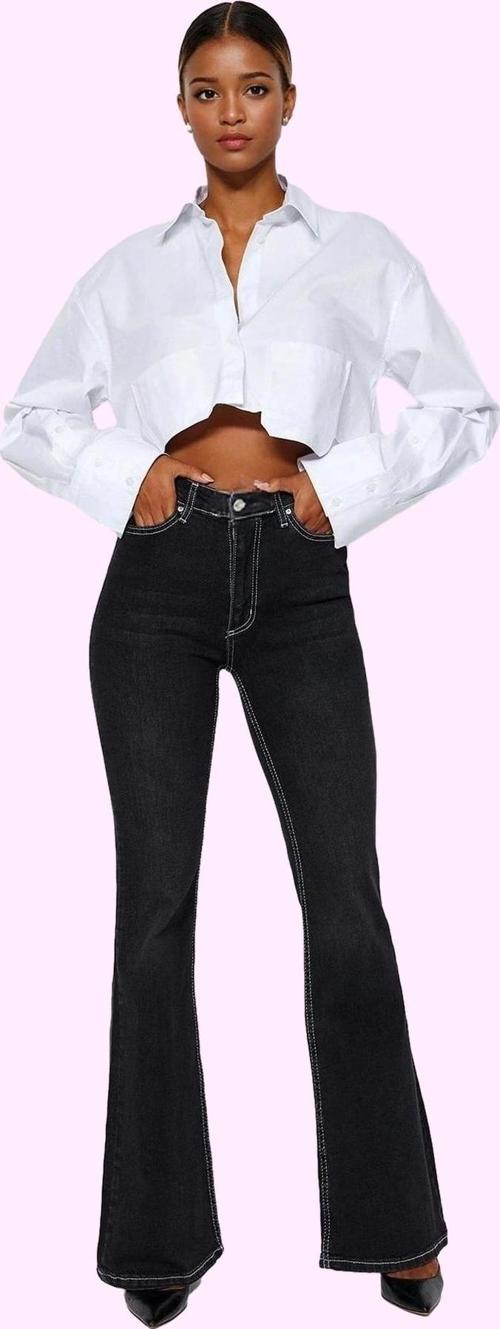 Kadın Yüksek Bel Flare Jean Denim Günlük Kombinler İçin Hafta Sonu Yaz Aylarının Vazgeçilmezi