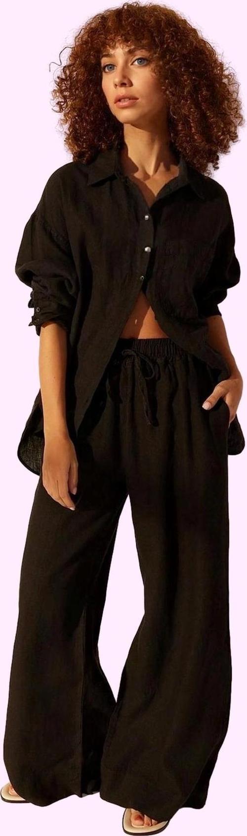 Kadın Yüksek Bel Geniş Paça Keten Pantolon Günlük Kullanım Hafta Sonu Yaz Aylarının Vazgeçilmezi