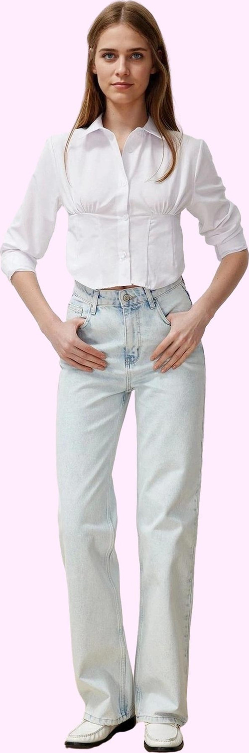 Kadın Yüksek Bel Uzun Boy Wide Leg Jean Pamuk Günlük Kombinler Hafta Sonu Kaliteli Malzeme