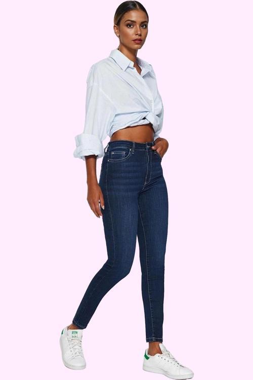 Kadın Skinny Jean Yüksek Bel Uzun Boy Düz Desenli Günlük Hafta Sonu Yaz Aylarının Vazgeçilmezi