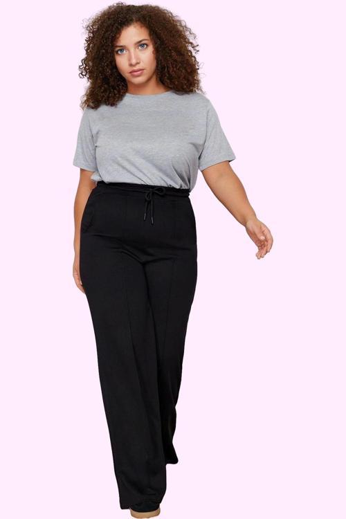 Kadın Yüksek Bel Geniş Paça Örme Pantolon Düz Desen Rahat Günlük Yaz Aylarının Vazgeçilmezi
