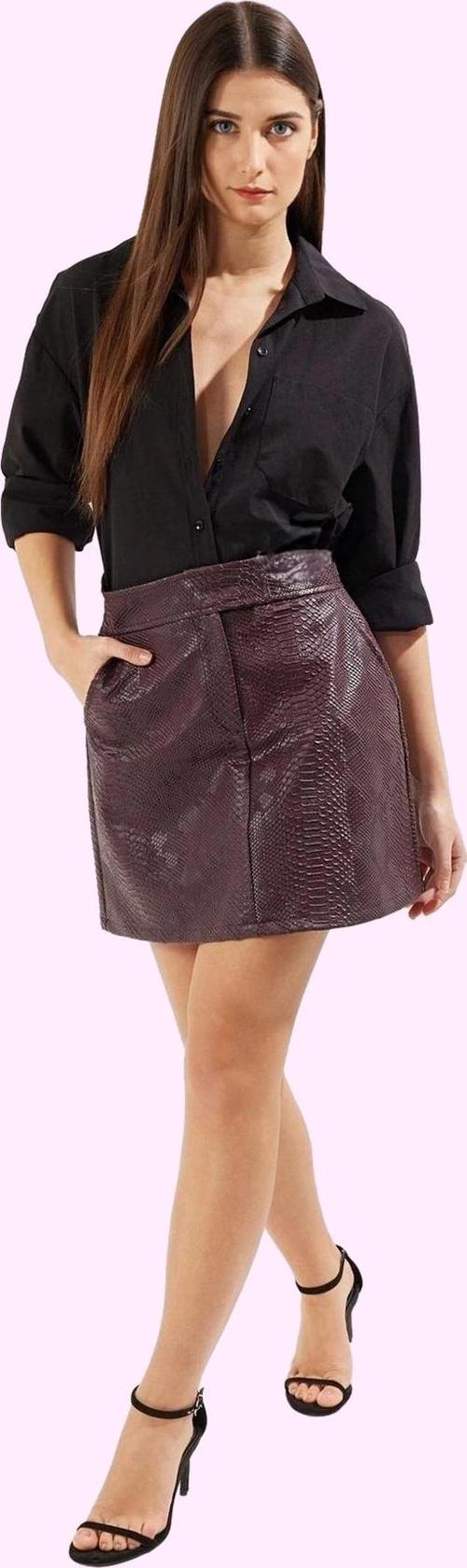 Kadın Mini A Line Suni Deri Etek Yüksek Bel Cepsiz Şık Tasarım Günlük Kullanım Özel Günler