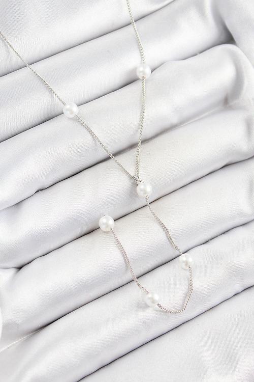 316L Çelik İnci Figürlü Y Model Gümüş Renk Kadın Kolye SL12585