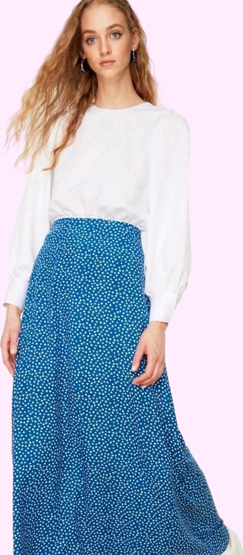 Kadın Maxi Boy Puantiyeli Desenli Dokuma Etek Yüksek Bel A line Kesim Yazlık Günlük Kullanım