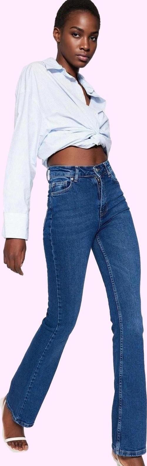 Kadın Yüksek Bel Uzun Boy Flare Jean Denim Günlük Kombinler Hafta Sonu Yaz Aylarının Vazgeçilmezi
