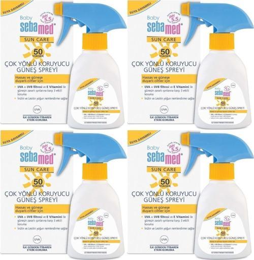 Sun Care Bebek Güneş Losyonu Kremi Sprey 50 Faktör 200ml (HASSAS CİLTLER IÇİN) (4 LÜ SET)