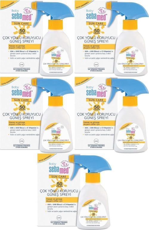 Sun Care Bebek Güneş Losyonu Kremi Sprey 50 Faktör 200ml (HASSAS CİLTLER IÇİN) (5 Lİ SET)