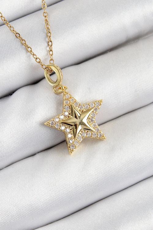 316L Çelik Zirkon Taşlı Yıldız Model Gold Renk Kadın Kolye