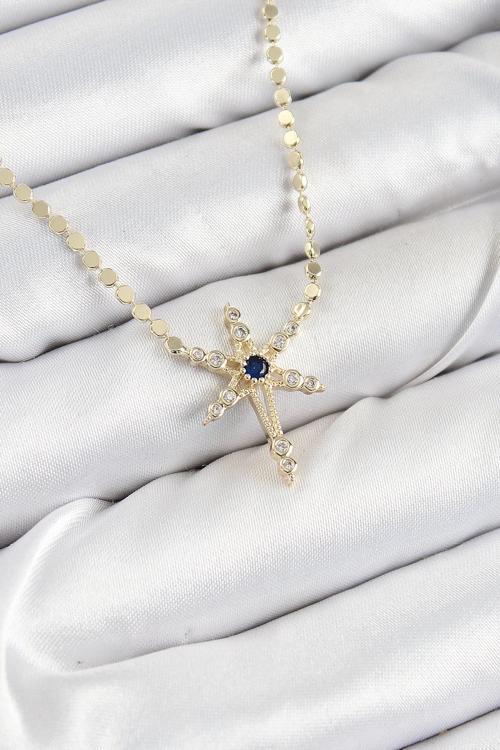 Pirinç Zirkon Taşlı Kutup Yıldızı Model Ezme Zincir Gold Renk Kadın Kolye