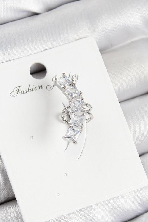 Pirinç Zirkon Taşlı Model Gümüş Renk Sağ Kıkırdak Küpe
