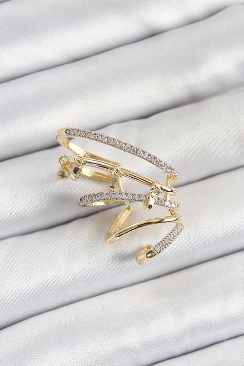 Pirinç Zirkon Taşlı Sıkıştırma Sağ Kıkırdak Gold Renk Kadın Küpe SL12433