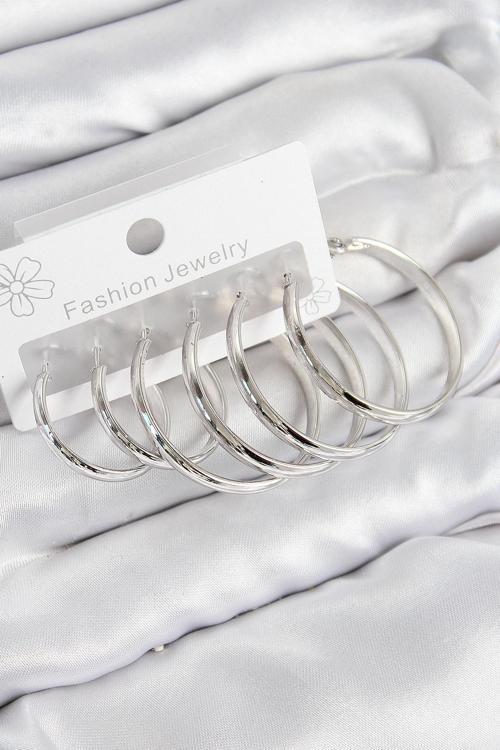 Pirinç Halka Model Gümüş Renk Kadın Set Küpe