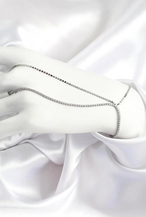 Pirinç Zirkon Taşlı Ezme Zincir Model Gümüş Renk Kadın Şahmeran