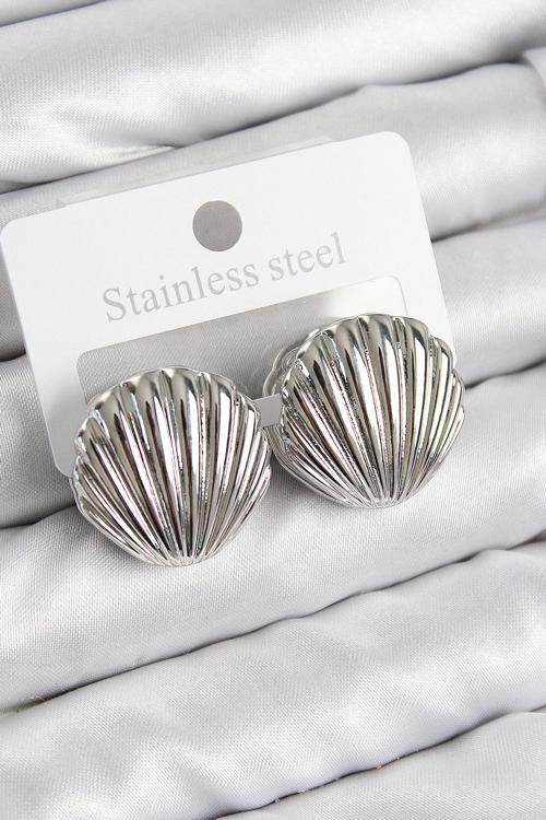 Pirinç İstiridye Model Gümüş Renk Kadın Küpe