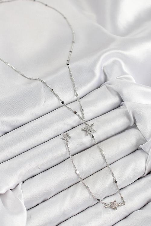 Zarif Kadın için Silver Pirinç Zirkonlu Yıldız Y Kolye