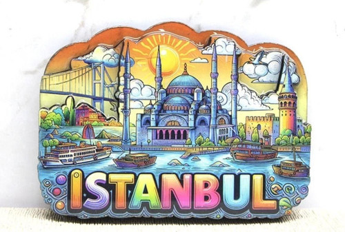 Büro Ev Ofis Hediyesi için İstanbul Hatırası Ahşap Stil Magnet