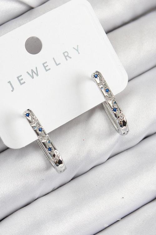 Zarif Kadın için Silver Pirinç Zirkonlu Çiçek Desenli Küpe