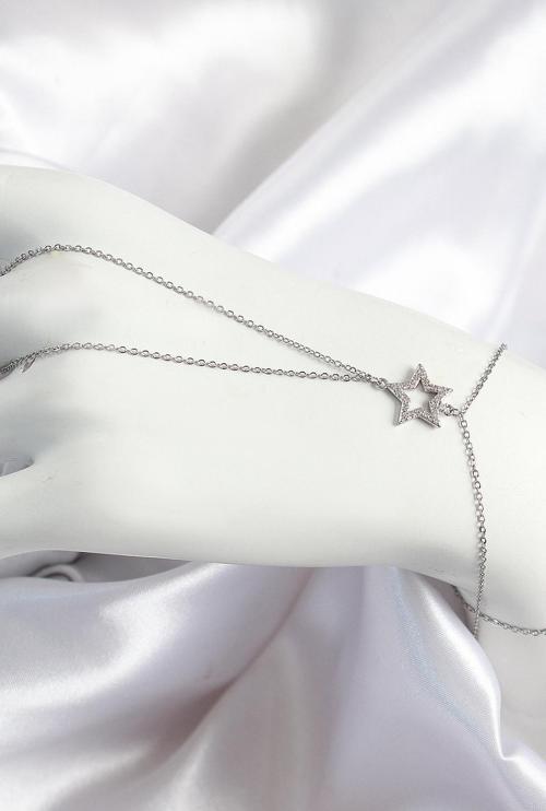 Pirinç Zirkon Taşlı Yıldız Model Gümüş Renk Kadın Şahmeran