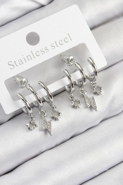 Zarif Kadın için Silver Pirinç Zirkonlu Şimşek Küpe