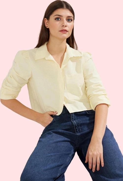 Kadın Düz Desen Basic Crop Gömlek Pamuk Günlük Ve İş Hayatı İçin Yaz Aylarının Vazgeçilmezi