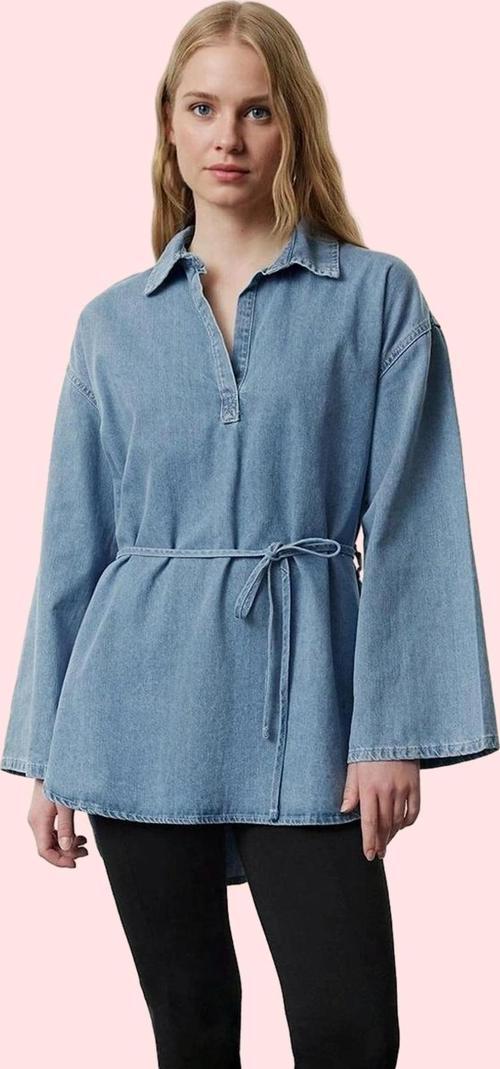 Kadın Pamuklu Denim Gömlek Tunik Regular Kalıp İspanyol Kol Günlük Ve Özel Günler Hafta Sonu