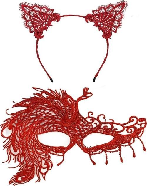 Nessiworld Alevin Zarafeti Kırmızı Dantel Maske ve Taç Seti 4 No – Kadın Kostüm Tamamlayıcı