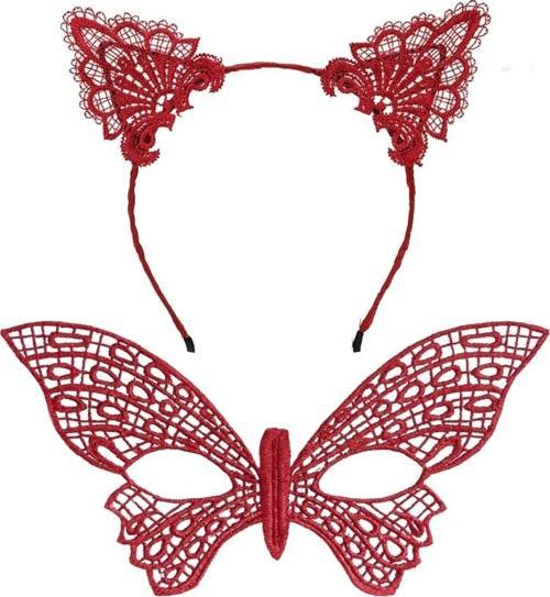 Nessiworld Gösterişli Kırmızı Dantel Maske ve Taç Seti 7 No – Masquerade ve Davetler için