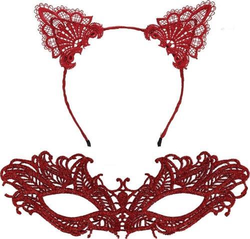 Nessiworld Şık Kırmızı Dantel Maske ve Taç Seti 5 No – Maskeli Balo & Özel Etkinlikler