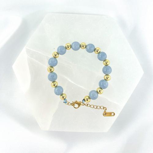 AKUAMARİN 8MM DOĞALTAŞ ÇELİK KLİPSLİ BİLEKLİK 